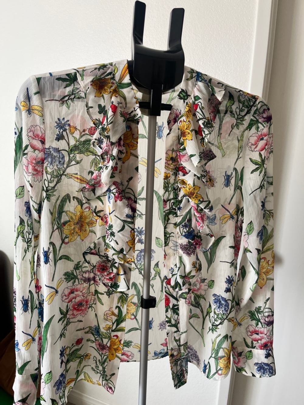 H&M White Floral Ruffle-Front Lightweight Jacket